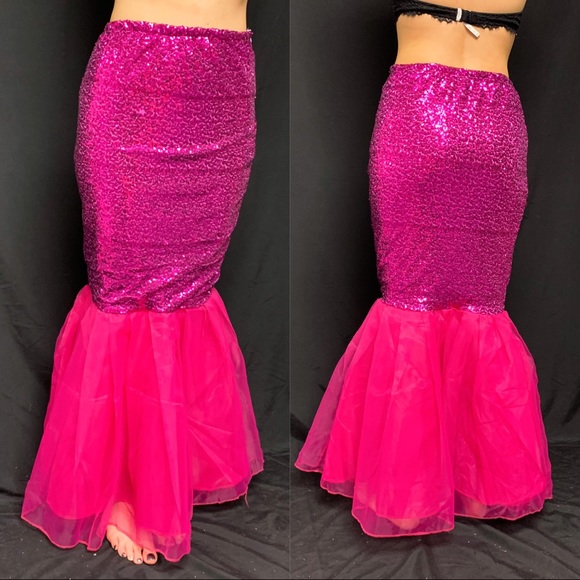 Pink high waisted Sequin Mermaid Skirt tulle tail - Picture 1 of 5